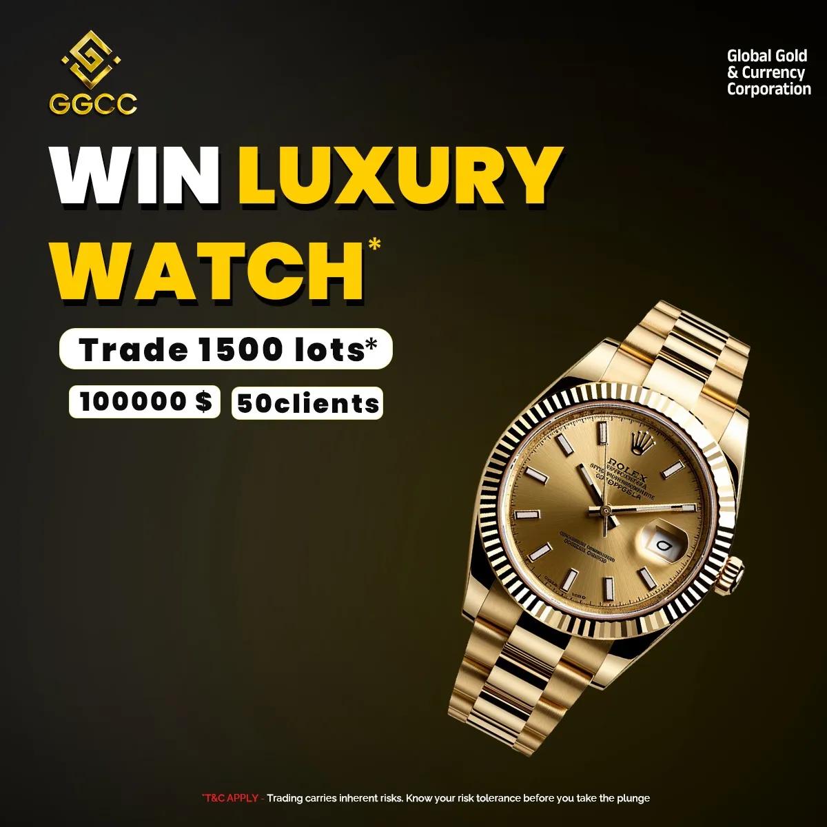 Win a luxury watch by trading 1500 lots with Global Gold & Currency Corporation forex trading incentives