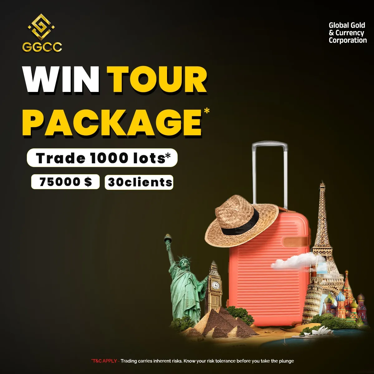 Win a tour package by trading 1000 lots with Global Gold & Currency Corporation forex trader rewards