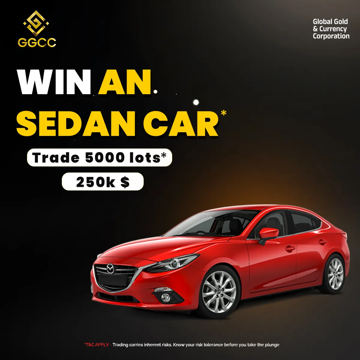 Win a sedan car by trading 5000 lots with Global Gold & Currency Corporation trading bonuses